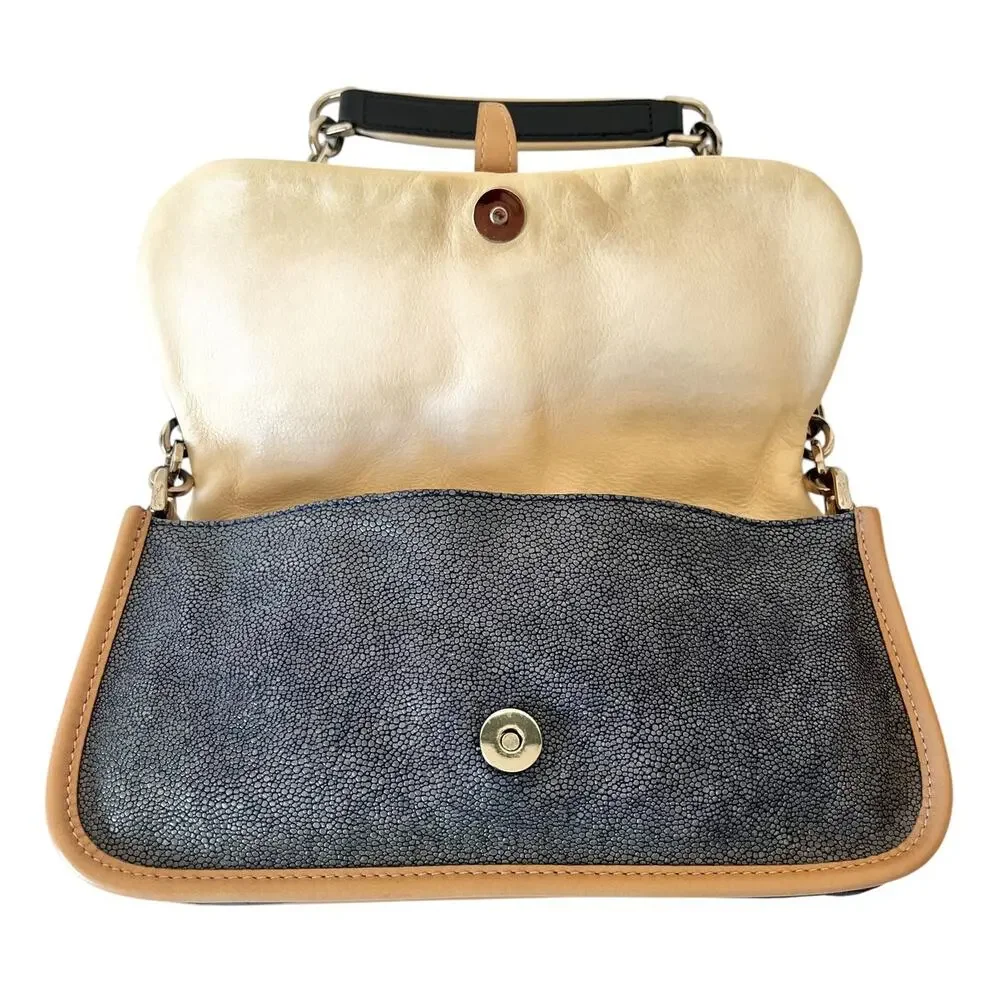 Longchamp More Is More Blue Croc Stingray Leather Chain Flap Shoulder Bag